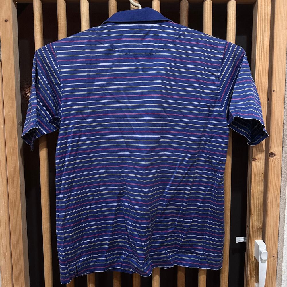 Cutter Buck Polo Shirt Mens M Striped 100% Mercerized Cotton Blue Pink Yellow - Picture 2 of 8